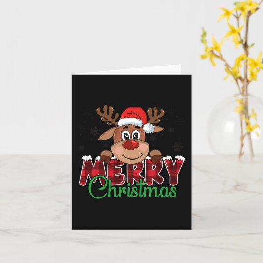 クリスマスのトナカイの男性の女性家族のマッチングの再編 カード (黄色い花)