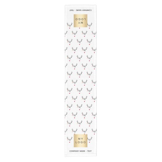 クリスマスのトナカイの白い赤いビジネスのロゴ ショートテーブルランナー (正面)