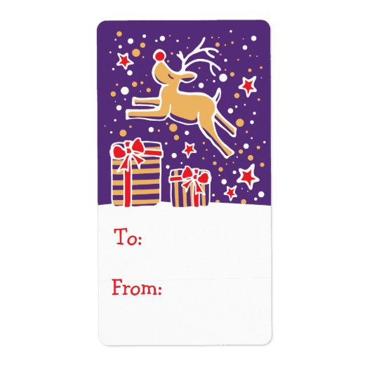 クリスマスのトナカイの贈り物ラベルティール（緑がかった色）（へ及びから） ラベル (正面)