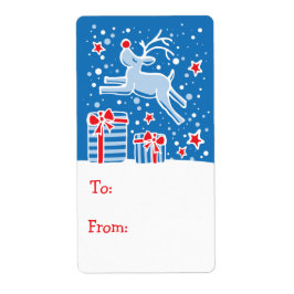 クリスマスのトナカイの贈り物ラベルブルー（へ及びから） ラベル