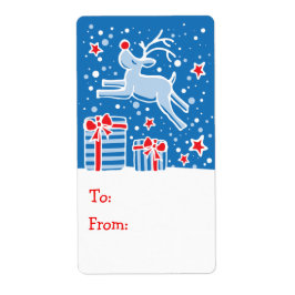 クリスマスのトナカイの贈り物ラベルブルー(へ及びから) ラベル