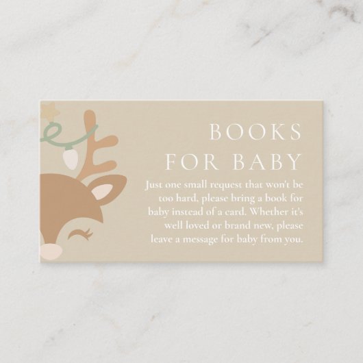 クリスマスのトナカイの赤ちゃんシャワーブックベビー エンクロージャーカード (正面)