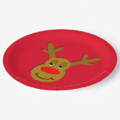 クリスマスのトナカイの顔の赤 ペーパープレート (アングル)