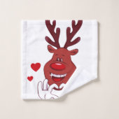 クリスマスのトナカイの顔 バスタオルセット (ウォッシュタオル)