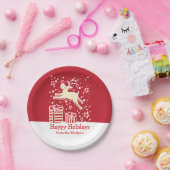 クリスマスのトナカイの鳥パターン赤い紙プレート ペーパープレート (パーティー)