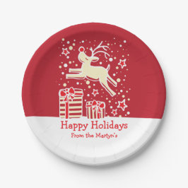 クリスマスのトナカイの鳥パターン赤い紙プレート ペーパープレート