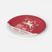クリスマスのトナカイの鳥パターン赤い紙プレート ペーパープレート (アングル)
