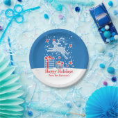 クリスマスのトナカイの鳥パターン青い紙プレート ペーパープレート (パーティー)