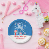 クリスマスのトナカイの鳥パターン青い紙プレート ペーパープレート (パーティー)