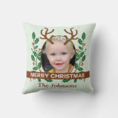 クリスマスのトナカイの(雄ジカの)枝角は写真を個人化します クッション (裏面)