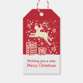 クリスマスのトナカイはギフトを越えて赤いラベル ギフトタグ (正面)
