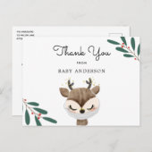 クリスマスのトナカイをマスクに赤ちゃんシャワーありがとう ポストカード (正面/裏面)