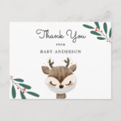 クリスマスのトナカイをマスクに赤ちゃんシャワーありがとう ポストカード (正面)