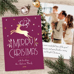 クリスマスのトナカイカスタムアの写真プラムの金ゴールド編集可能 箔シーズンカード<br><div class="desc">金ゴールドエレガントフォイルアールデコスタイルと背中にパーソナライズされた自分の写真とクリスマスカード。この編集可能なテンプレートは、フェスティバル離れの、果実と星を持つトナカイを特徴とする。紫スタイリッシュピンクの梅、白と箔の要素の色のパレ実在ットの金ゴールド、銀またはバラ金ゴールド。文字パーソナライズされたは、名前、日付、および個人的な挨拶を持つことができる。</div>