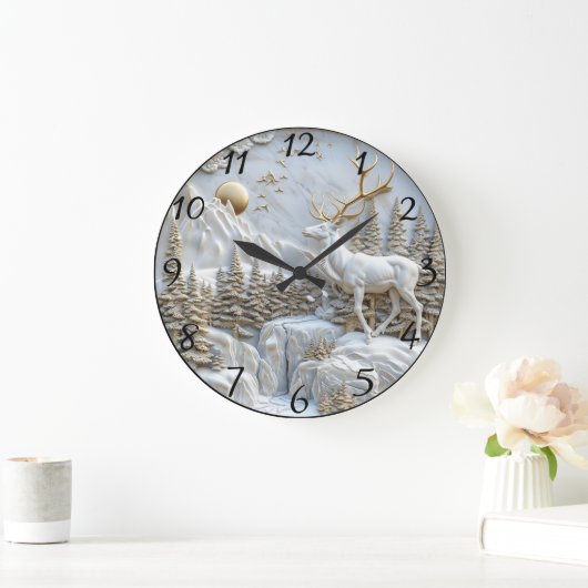 クリスマスのトナカイチャーム ラージ壁時計 (ホーム)