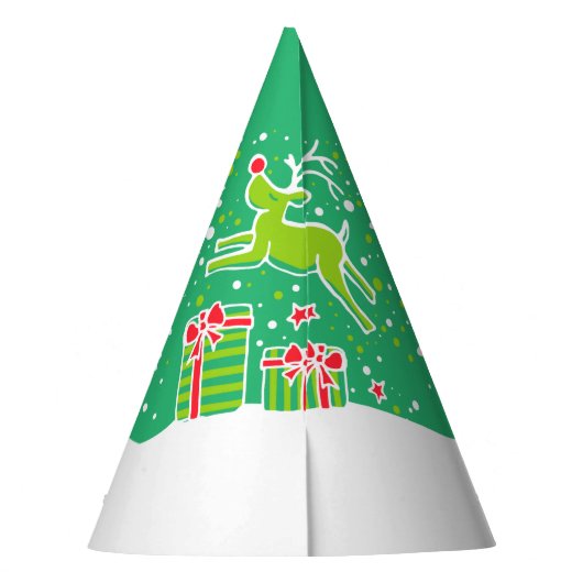 クリスマスのトナカイパーソナライズされたは緑 パーティーハット (裏面)