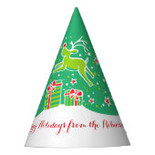 クリスマスのトナカイパーソナライズされたは緑 パーティーハット (正面)