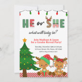 クリスマスのトナカイベビー性別開示パーティー 招待状 (正面)