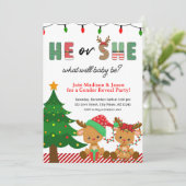 クリスマスのトナカイベビー性別開示パーティー 招待状 (スタンド正面)