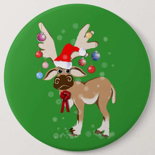 クリスマスのトナカイボタン 缶バッジ (正面)