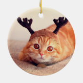 クリスマスのトナカイ帽をかぶった子猫 セラミックオーナメント (裏面)