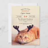 クリスマスのトナカイ帽をかぶった子猫 招待状 (正面)