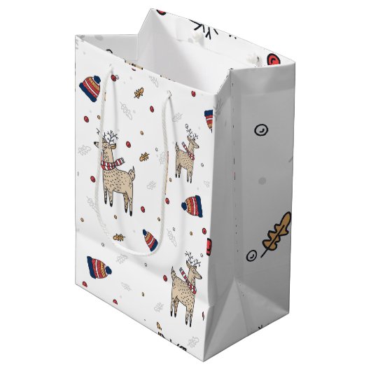 クリスマスのトナカイ帽子パターン ミディアムペーパーバッグ (正面アングル)