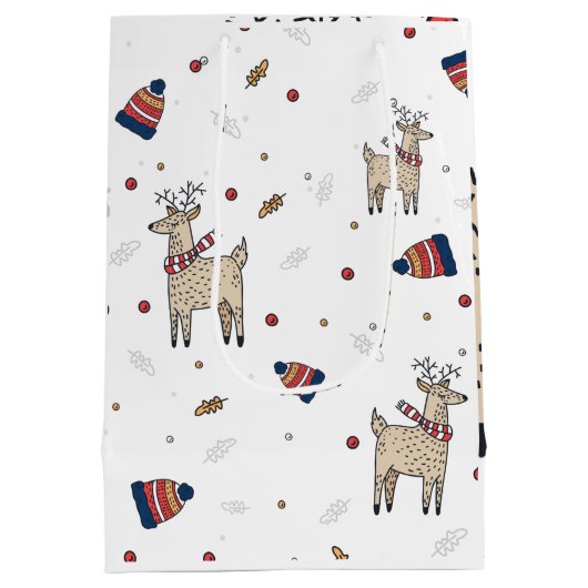 クリスマスのトナカイ帽子パターン ミディアムペーパーバッグ (裏面)