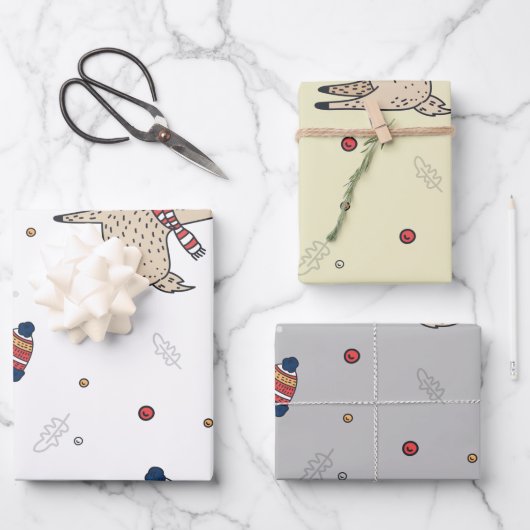 クリスマスのトナカイ帽子パターン ラッピングペーパーシート (正面)