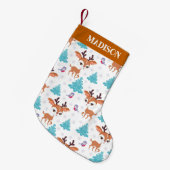 クリスマスのトナカイ模様 スモールクリスマスストッキング (正面 (吊り時))