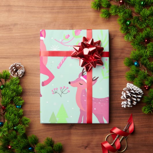 クリスマスのトナカイ模様 ラッピングペーパー (クリスマスギフト)