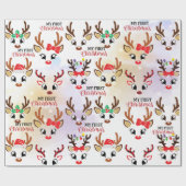 クリスマスのトナカイ模様 ラッピングペーパー (フラット)