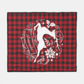 クリスマスのトナカイ赤いバッバロのプレイドモノグラム フリースブランケット (正面(横))