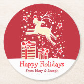 クリスマスのトナカイ赤い紙コースター ラウンドペーパーコースター (正面)