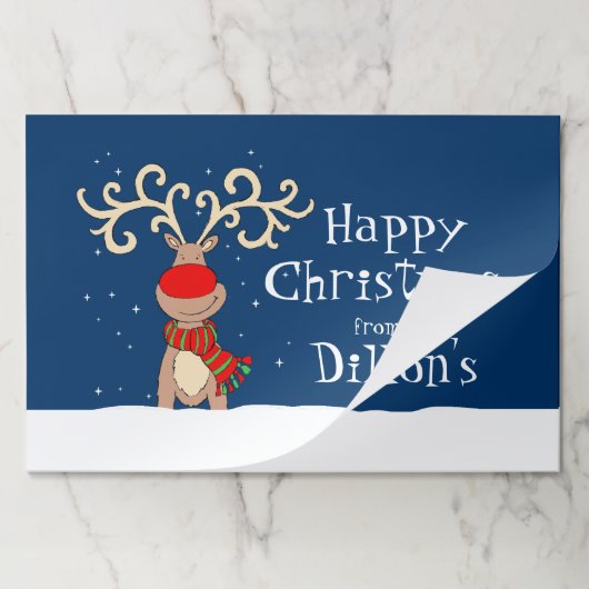 クリスマスのトナカイ赤い鼻の雪の青ランチョンマット ペーパーパッド (折り畳み)