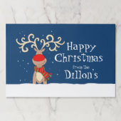 クリスマスのトナカイ赤い鼻の雪の青ランチョンマット ペーパーパッド (正面)