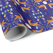 クリスマスのトナカイ青のシームレスパターン ラッピングペーパー (ロールコーナー)