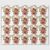 クリスマスのトナカイ顔の休日パターン ラッピングペーパー (フラット)