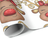 クリスマスのトナカイ顔の休日パターン ラッピングペーパー (ロールコーナー)