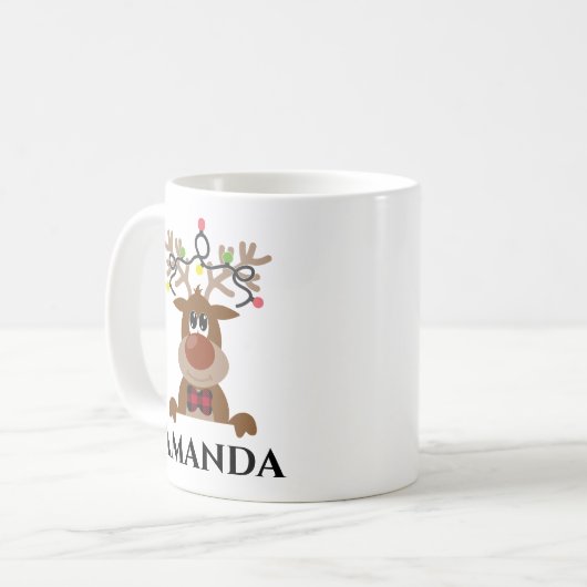 クリスマスのトナカイ – クリスマスライト コーヒーマグカップ (正面左)