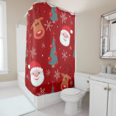クリスマスのトナカイ、サンタ、シームレスな赤 シャワーカーテン (インサイチュ)