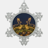 クリスマスのトナカイ スノーフレークピューターオーナメント (正面)