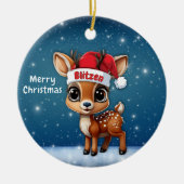 クリスマスのトナカイ ブリッツェンのかわいい動物キャラクター🦌 🎄 セラミックオーナメント (正面)