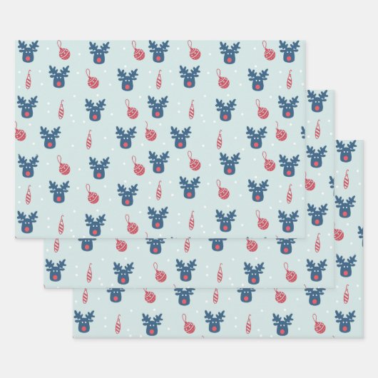 クリスマスのトナカイ ラッピングペーパーシート (セット)