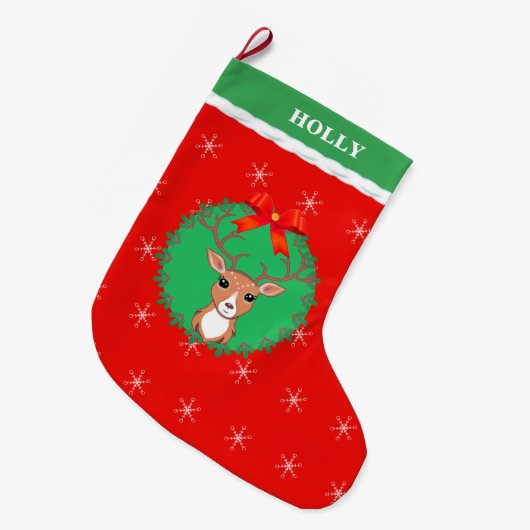 クリスマスのトナカイ ラージクリスマスストッキング (正面 (吊り時))