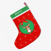 クリスマスのトナカイ ラージクリスマスストッキング (裏面 (吊り時))