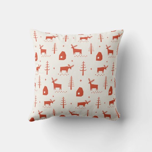 クリスマスのトナカイ。レッドウッドランド動物模様 クッション (裏面)