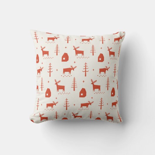 クリスマスのトナカイ。レッドウッドランド動物模様 クッション (正面)
