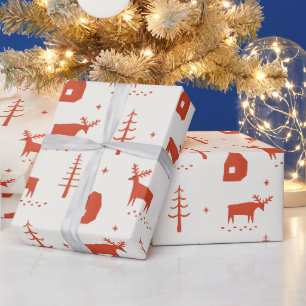 クリスマスのトナカイ。レッドウッドランド動物模様 ラッピングペーパー