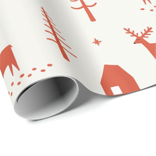 クリスマスのトナカイ。レッドウッドランド動物模様 ラッピングペーパー (ロールコーナー)